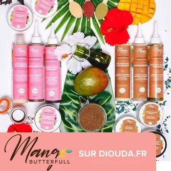 Mango Butterfull ce sont des gammes complètes de soins cosmétiques 100% naturelles, à base de mangue. Pour lapeau et les cheveux frisés, crépus, bouclés