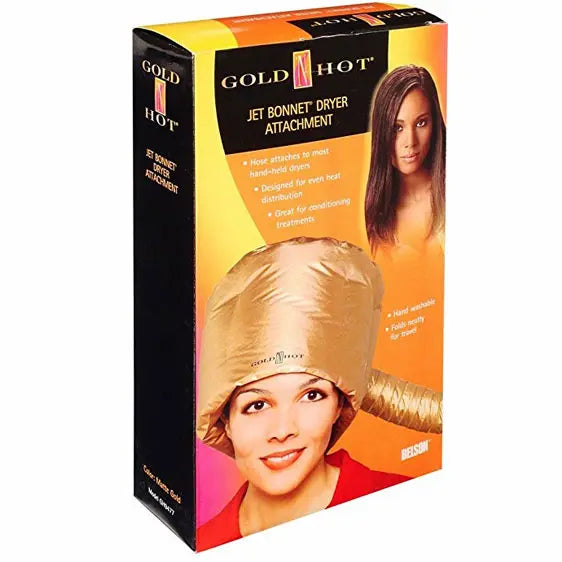 Casque soufflant doré gonflable adaptable à tous les sèche cheveux.
