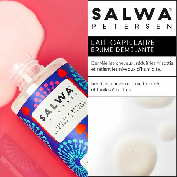 Naturel à 99.2%, le Lait Capillaire au Chébé de salwa Petersen est une brume démêlante express qui hydrate, fait fondre les nœuds et facilite le coiffage.