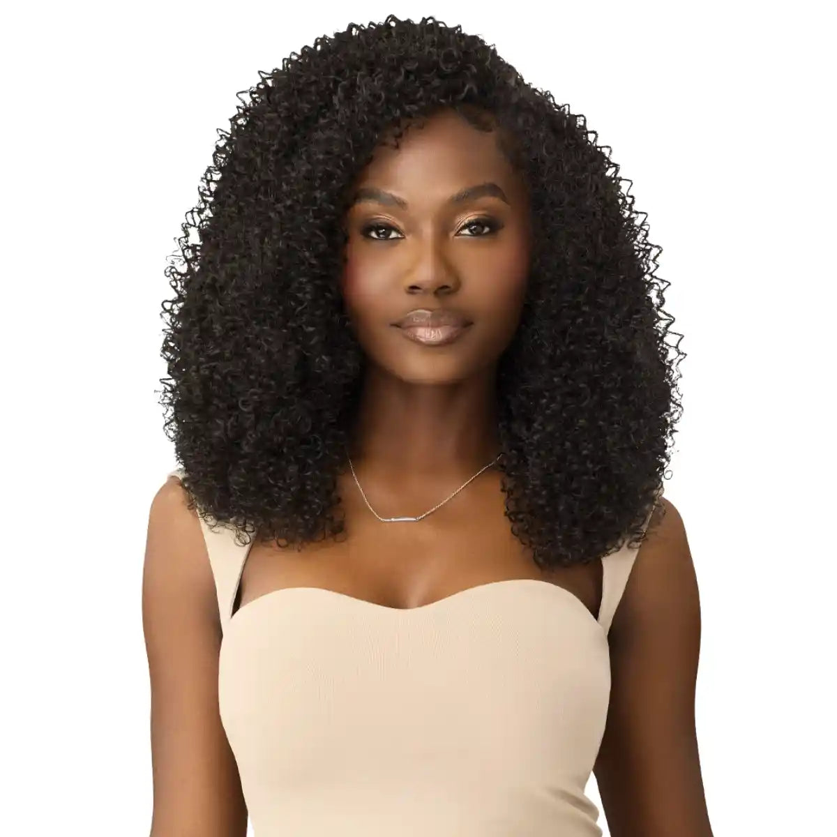 Perruque demi-tête synthétique frisée en 18 pouces noire.