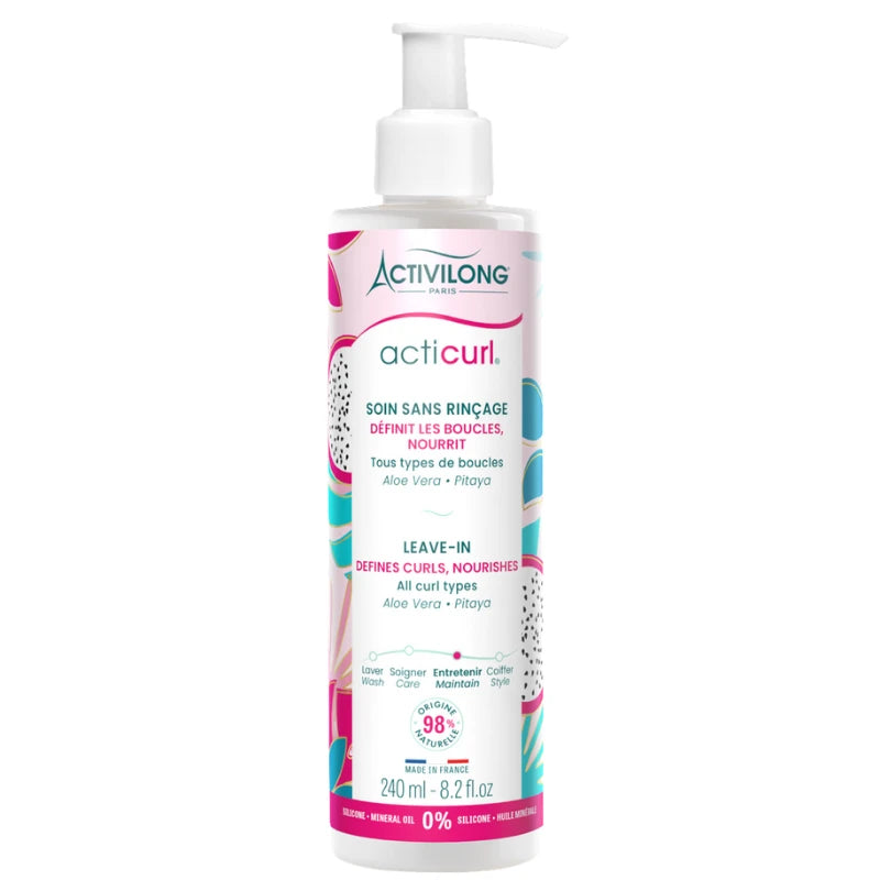 Leave-In Soin Sans Rinçage Cheveux Bouclés Frisés Activilong Acticurl à l'Aloe Vera, Glycérine et Pitaya 240 ml