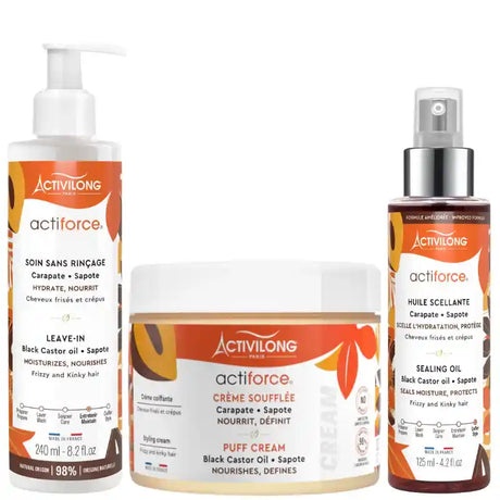 3 soins pour méthode LCO sur cheveux crépus frisés : hydrate, nourrit et protège Activilong Actiforce