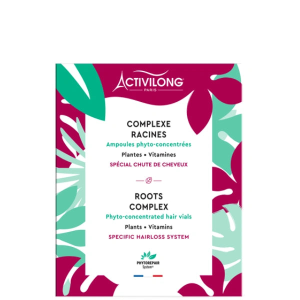 Ampoules Complexe Racines Activilong Spécial chute de cheveux : stimule l'activité cellulaire des racines, favorise la production de kératine, assainit le cuir chevelu.
