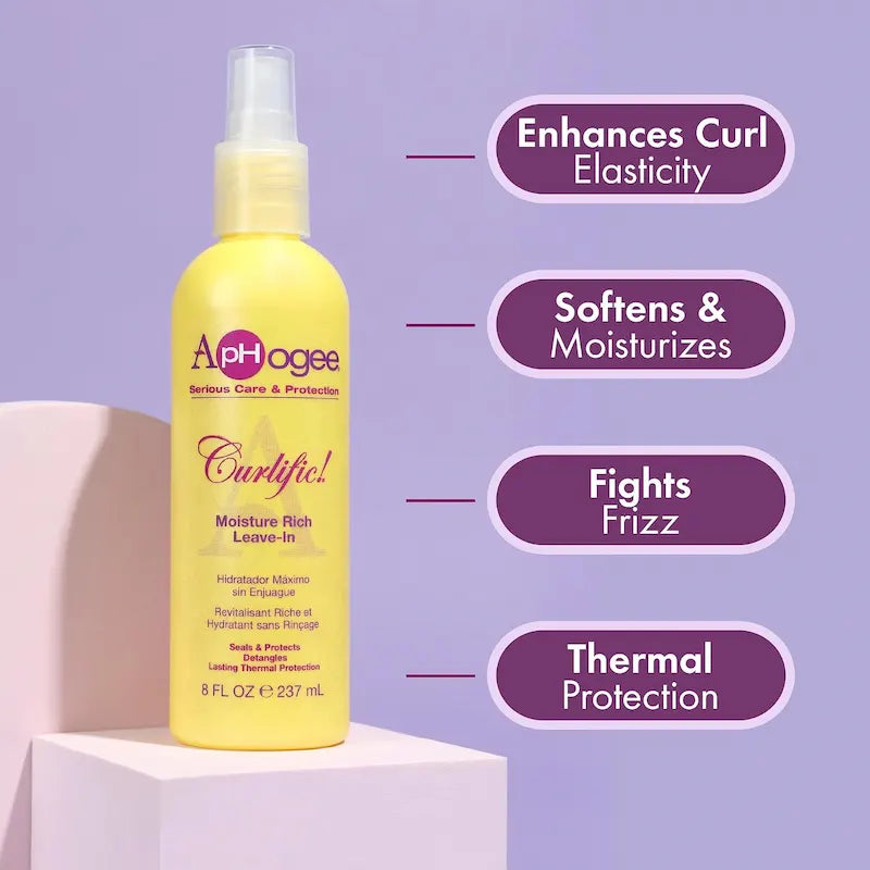 Leave-in spray hydratant ApHogee Curlific pour cheveux secs, bouclés ou frisés, idéal pour rafraîchir les boucles et maintenir l'hydratation plus longtemps ur les longueurs
