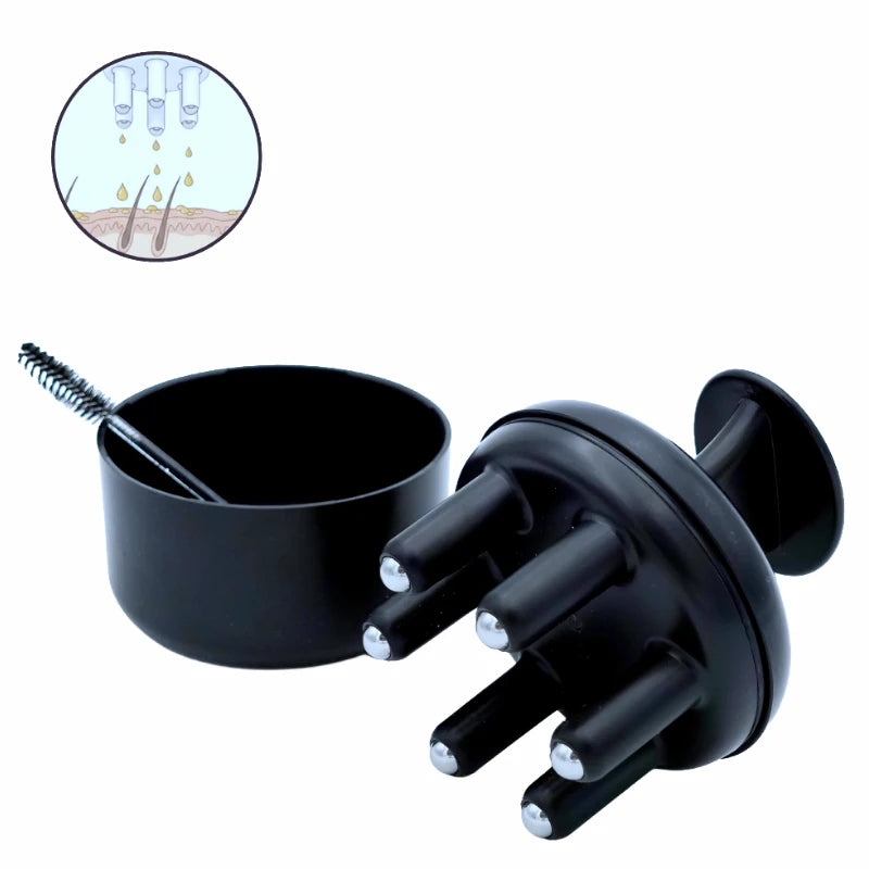 Applicateur de sérum pousse cheveux pour cuir chevelu et répartition uniforme des soins capillaires. Réservoir pour faire ces recettes DIY et brosse des nettoyages