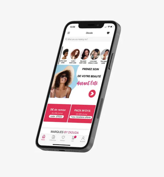L'App Diouda pour cheveux crépus, bouclés, frisés avec des conseils et soins pour peaux noires métissées.