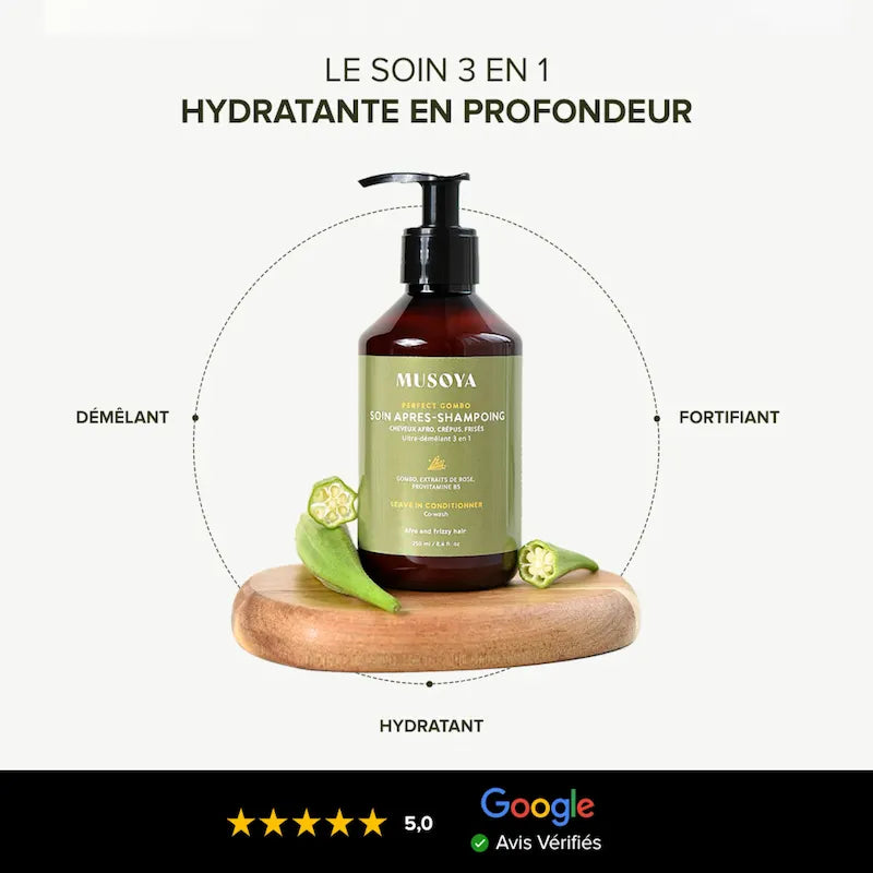 Soin 3-en-1 au gombo : Après-shampoing, Co wash, crème coiffante pour cheveux crépus, frisés