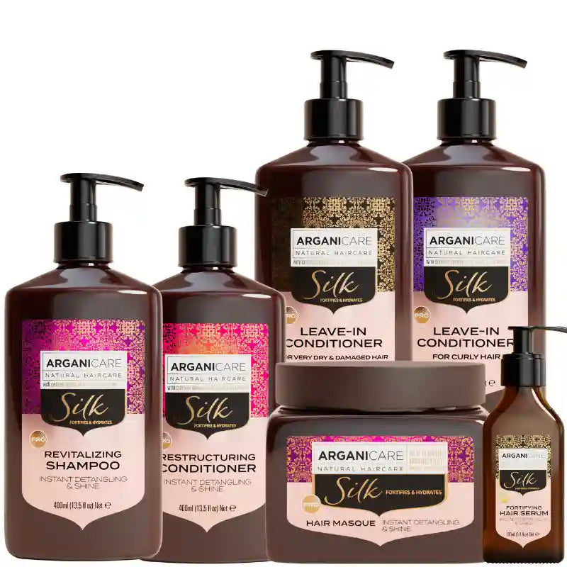 Soins capillaires à la protéines de soie pour cheveux ternes, abîmés Arganicare SILK