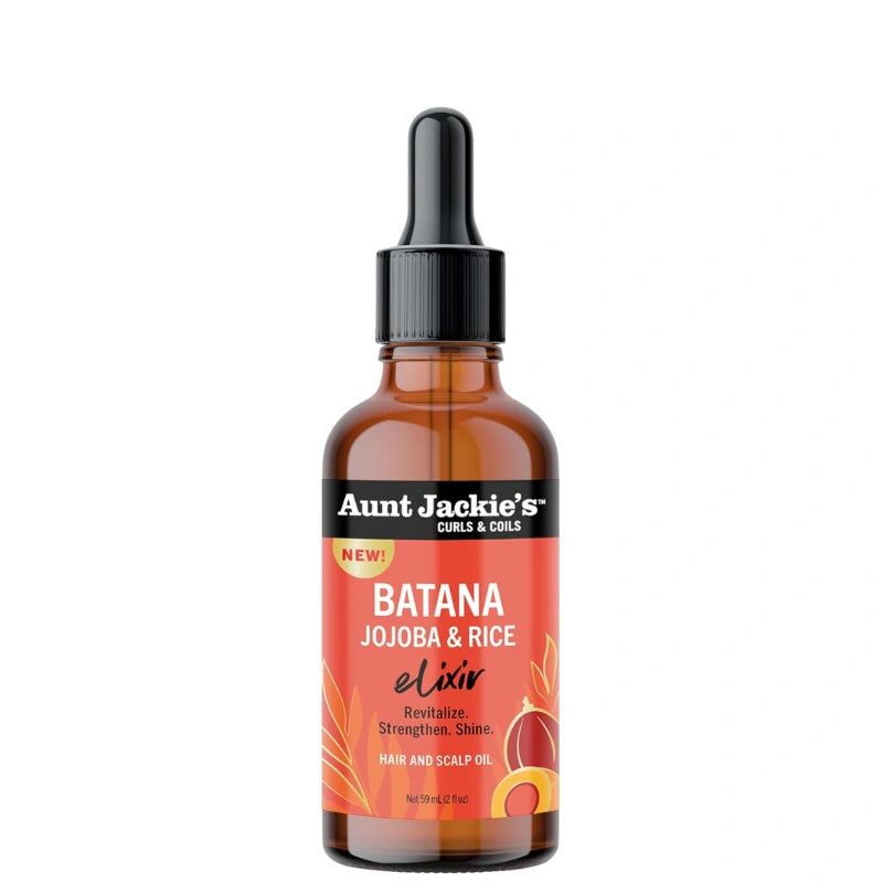 uile cheveux crépus Aunt Jackie’s Batana Jojoba Riz, élixir revitalisant pour nourrir et protéger la fibre capillaire