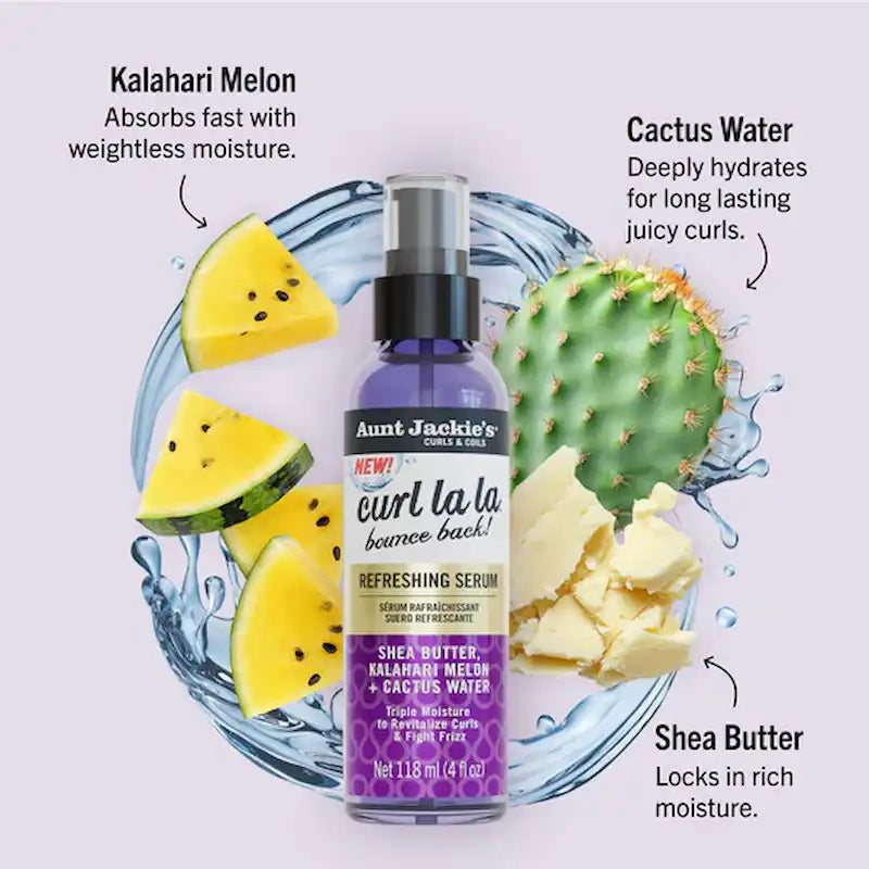 Sérum Aunt Jackie’s Curl La La avec karité, melon du Kalahari et cactus pour hydrater et assouplir les boucles