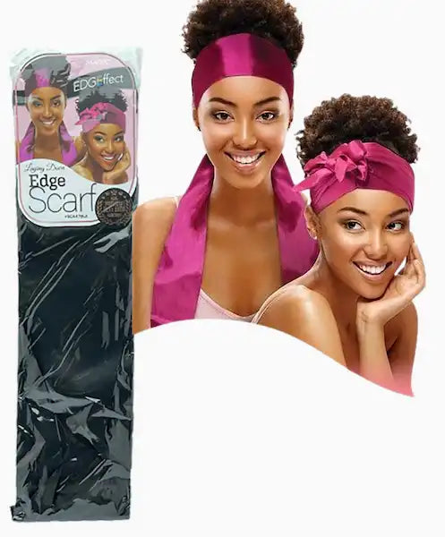Bandeau Satin Noir à nouer pour protéger et plaquer les baby hair sur cheveux bouclés frisés, crépus