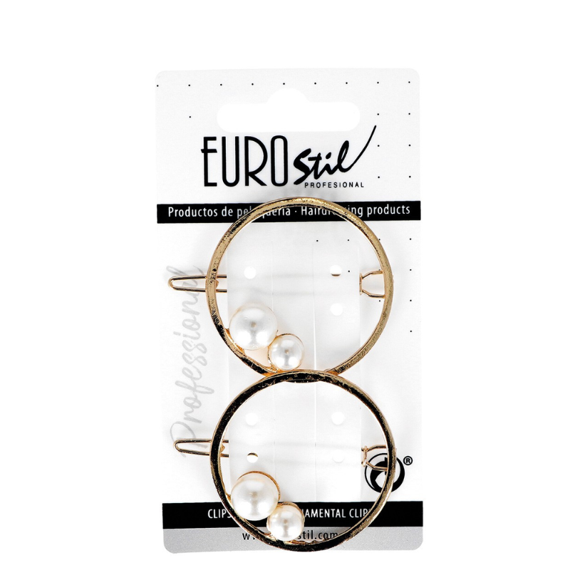 Barrette Ronde Dorée Perles Blanches - Lot de 2