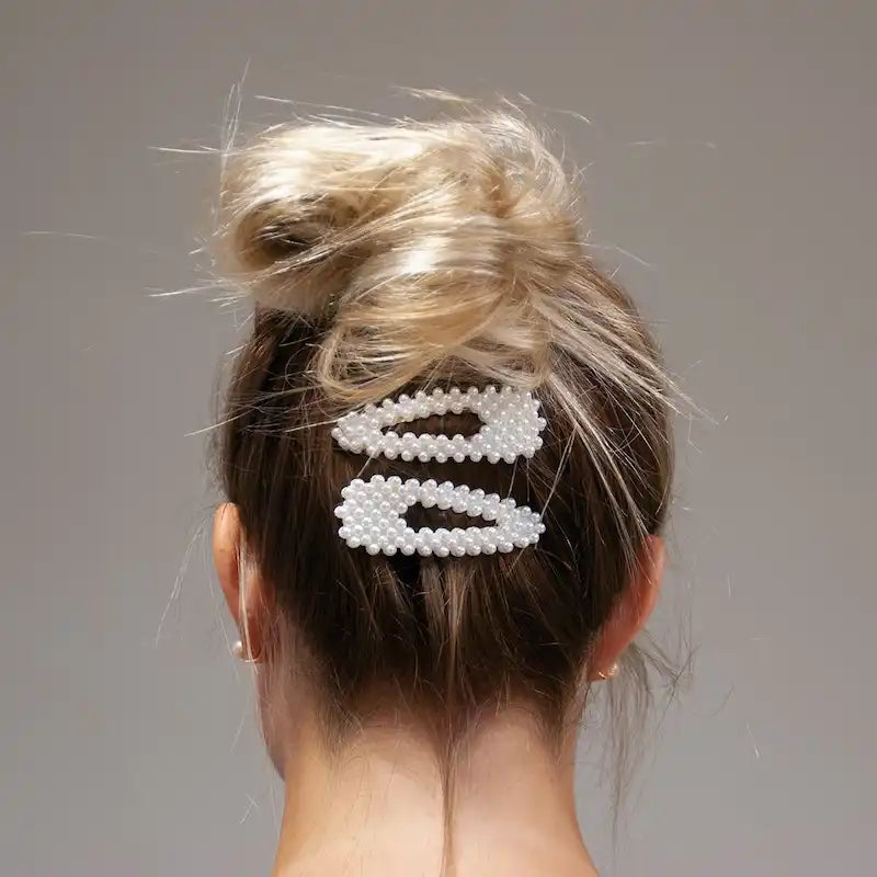 Barrette Dorée Perles Blanches - Lot de 2