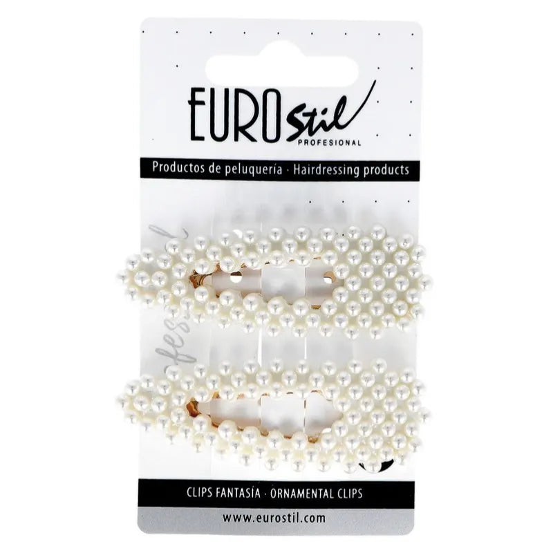 Barrettes Clic Clac Dorée Avec Perles Blanches 8 cm