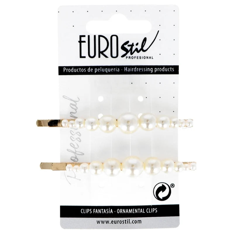Lot de 2 barrettes cheveux dorées avec perles blanches à clip