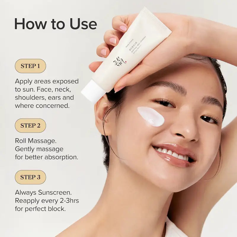Application crème solaire Beauty of Joseon Relief Sun toutes les 2-3h pendant l'exposition