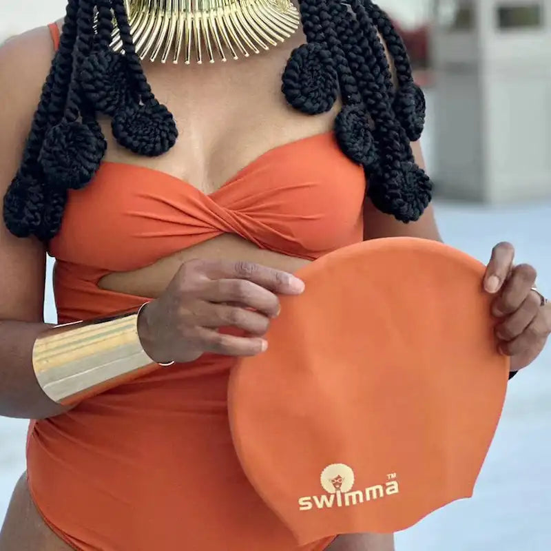 Bonnet de Bain Cheveux Afro MIDI Braids & Locks 26cm Swimma Caps Rusty Orange