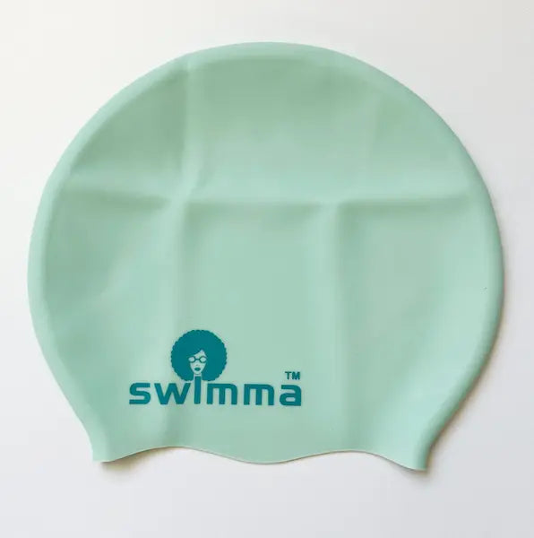 Bonnet piscine et natation en silicone pour cheveux longs, épais afro ou tresses et locks. 23cm à plat - Vert Pastel
