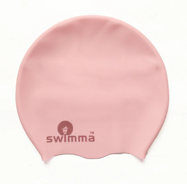 Bonnet piscine et natation en silicone pour cheveux longs, épais afro ou tresses et locks. 23cm à plat - Rose poudré