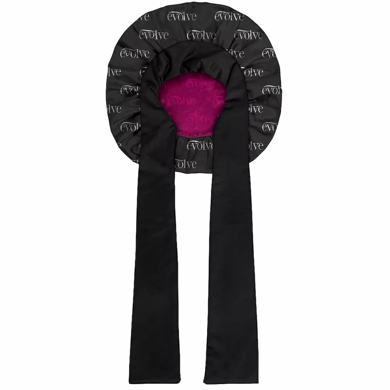 Bonnet satin XL Evolve® Take-Two noir et rose – large bande douce et format extra-large pour chevelure volumineuse