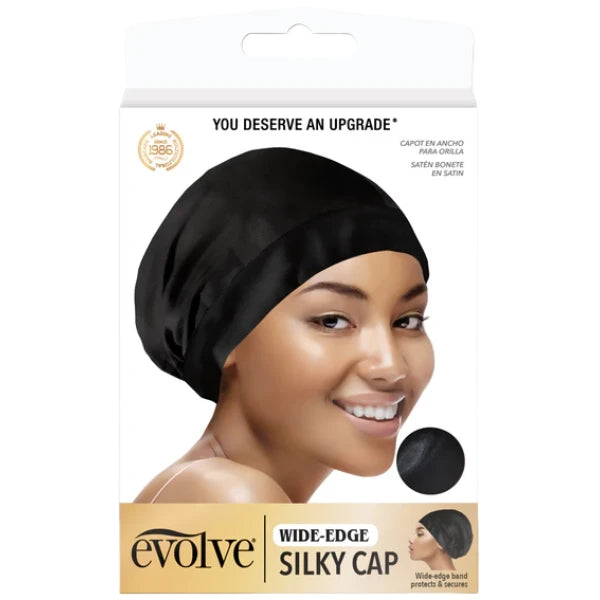 Bonnet de nuit en satin à bord large ultra confortable pour cheveux bouclés, frisés, crépus - Evolve