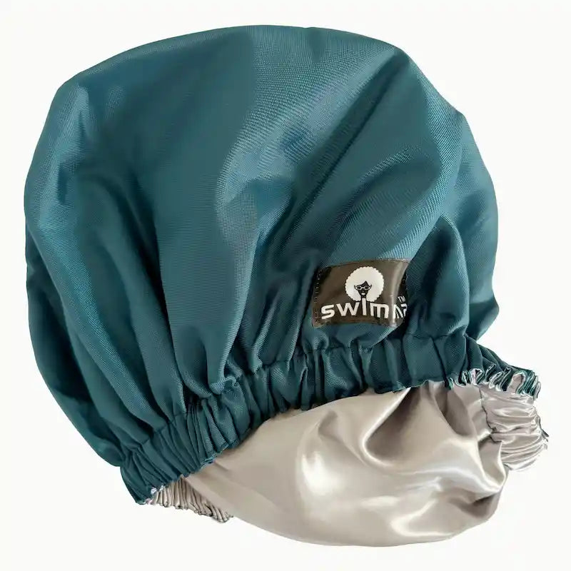 Bonnet de douche AfroShower XXL intérieur satin imperméable Swimma Caps – pour cheveux épais, longs et très volumineux