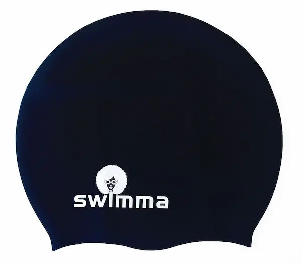 Bonnet piscine et natation en silicone pour cheveux longs, épais afro ou tresses et locks. 23cm à plat - Noir