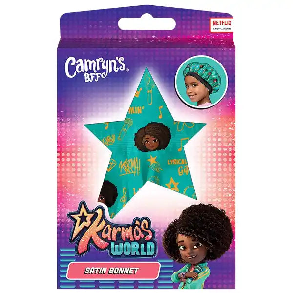 Bonnet de nuit Satin Enfant Imprimé Vert Le Monde de Karma Cheveux crépus, frisés, bouclés