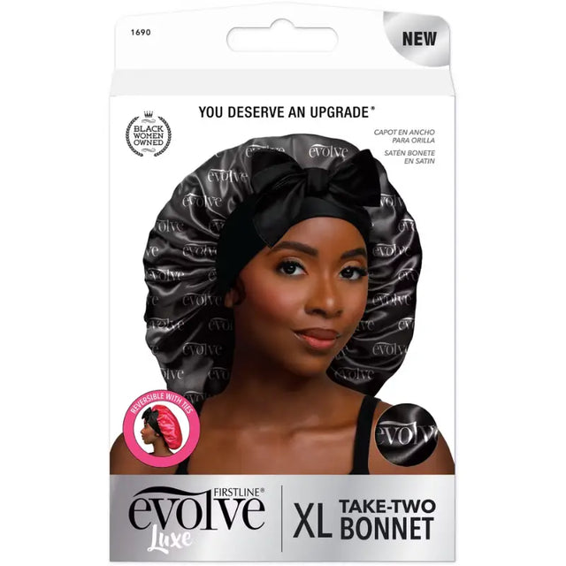 Bonnet de nuit en satin réversible XL Evolve – protection des cheveux crépus, frisés, bouclés pendant a nuit