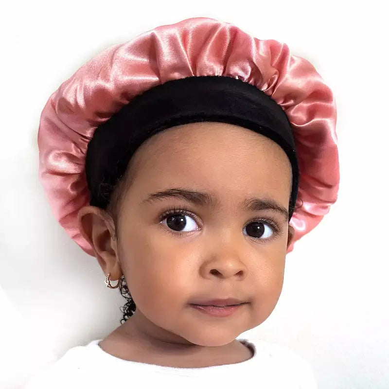 Bonnet de nuit Rose en satin de polyester pour jeune enfant avec bandeau élastique