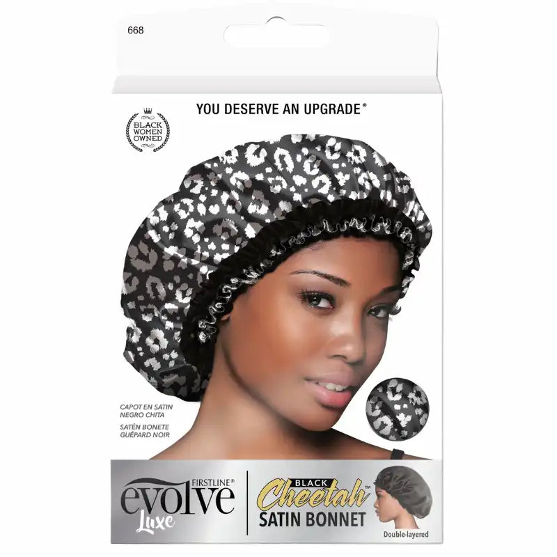 Bonnet de nuit en Satin Réversible imprimé Evolve® Noir et Blanc Safari