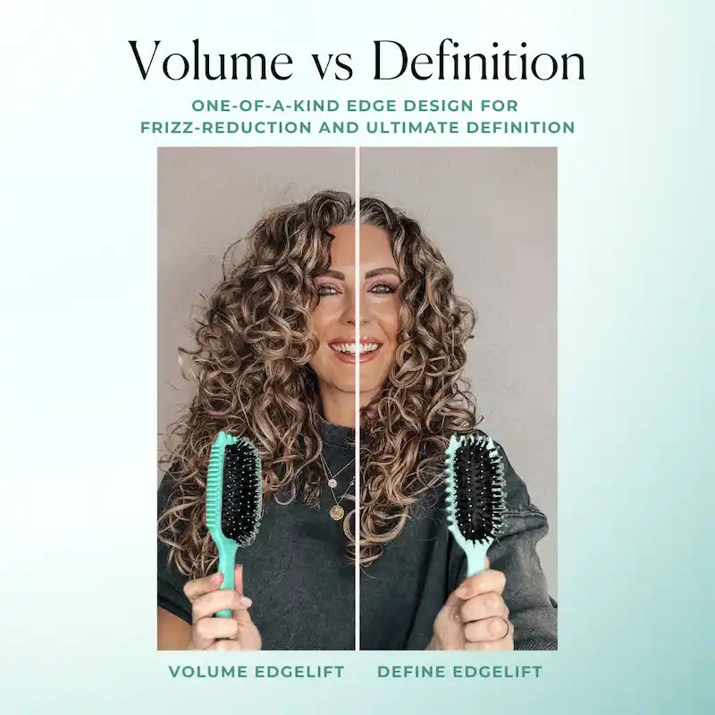 Comparatif brosses Bounce Curl volume vs définition montrant l’effet des dents espacées sur le volume des boucles
