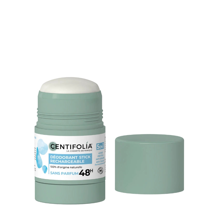 Dédorant en Stick 48h Sans Parfum Rechargeable Pour femme enceinte, enfant et peaux sensibles. 100% d'ingrédients d'origine naturelle
