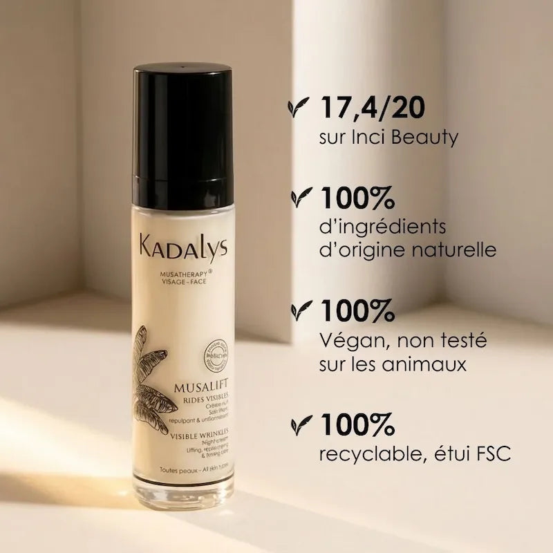 Crème nuit Musalift Kadalys 100% d'ingrédients d'origine naturelle pour une peau plus lisse et raffermie