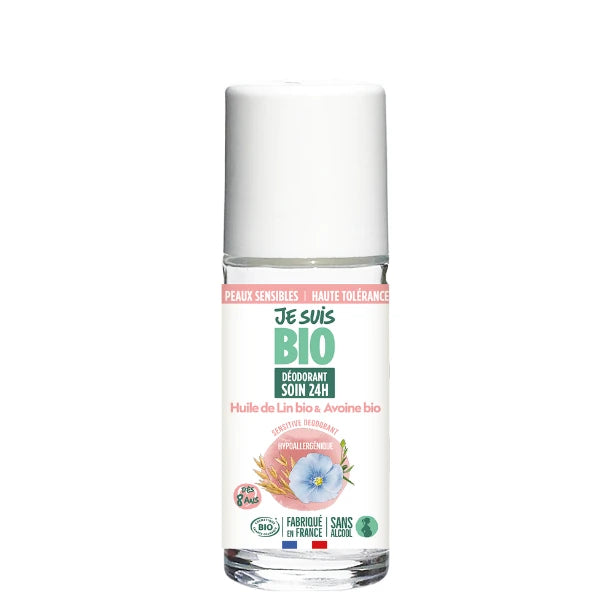 Déodorant peau sensible Roll-on Rechargeable Soin 24h Huile de Lin et Avoine - 50 ml - Je suis Bio