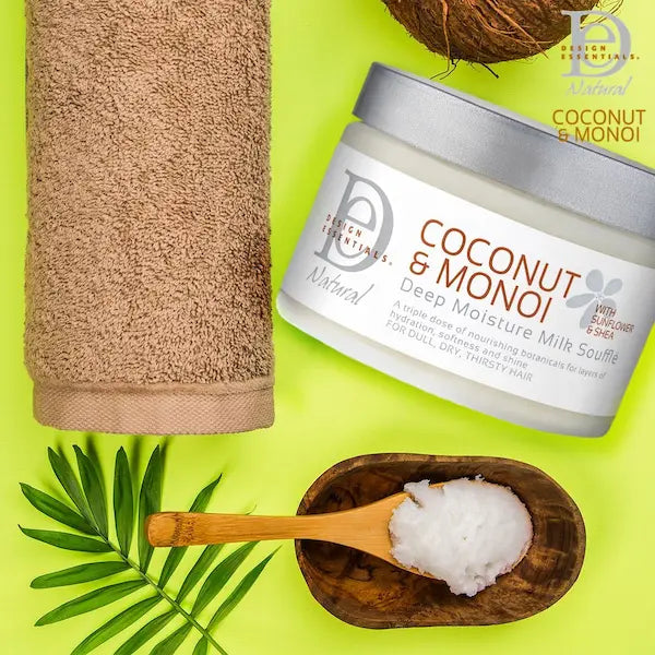 Deep Moisture Milk Soufflé Design Essentials Coconut & Monoï crème coiffante nourrissante pour des boucles