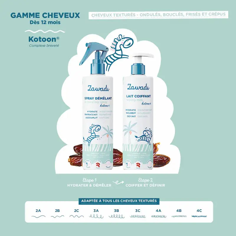 Spray Démêlant Bébé et Lait Nourrissant pour Boucles Enfant dès 1 an Zawadi