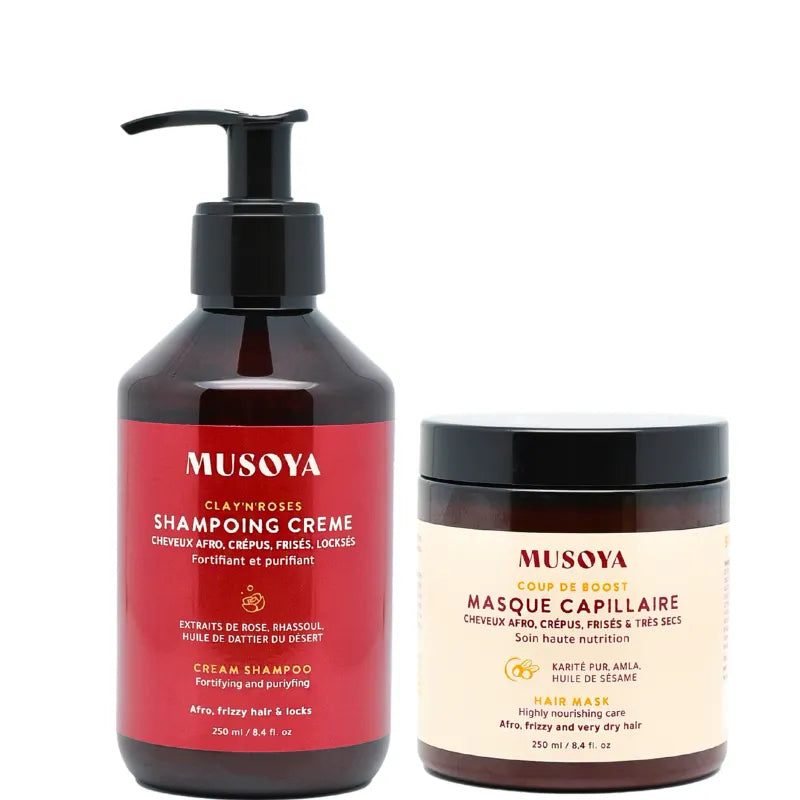 Duo Routine Détox Musoya pour cheveux fins avec shampoing clarifiant et masque nourrissant