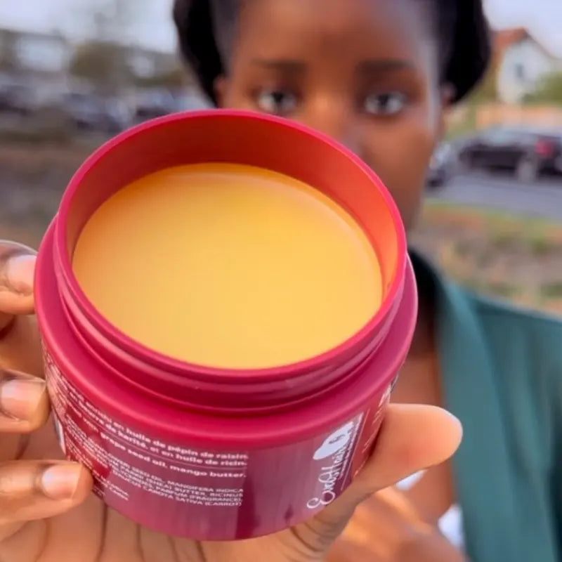 Baume capillaire ultra fondant Evashair aux senteurs de mangue pour assouplir cheveux crépus à bouclés