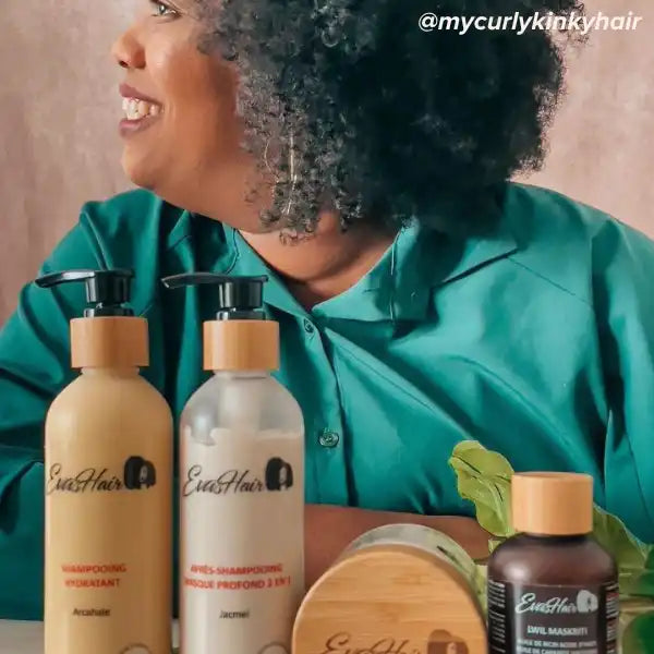 4 soins cheveux crépus frisés bouclés à base d'huile de Ricin d'Haïti Lwil Maskriti Evashair