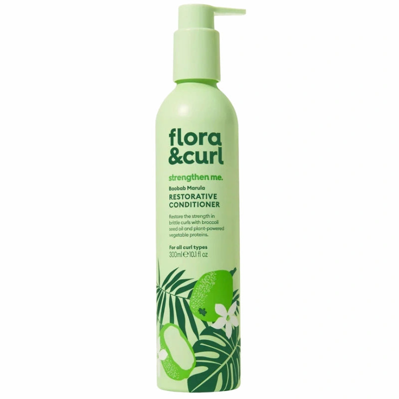 Shampoing Flora and Curl pour cheveux secs, cassants ou abîmés qui renforce la fibre capillaire et améliore la résistance des boucles