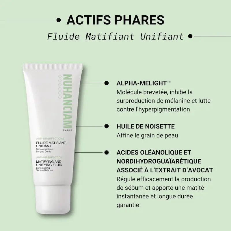 Fluide matifiant unifiant peau grasse Nuhanciam