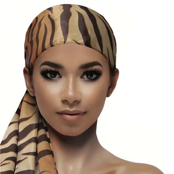 Foulard de tête en satin imprimé Tigre Evolve