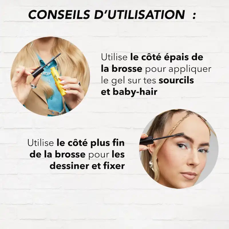 Application du Gel Waterproof 2-en-1 Sourcils et Baby Hair Got2B avec brosse précision pour sourcils et contours