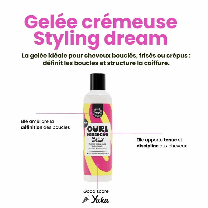 Gelée Styling dream Curl Hibiscus pour définir les cheveux bouclés frisés crépus