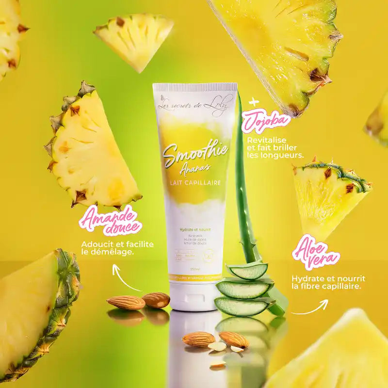 Lait Capillaire Smoothie Ananas Les Secrets de Loly Hydrate et Nourrit les cheveux bouclés frisés, crépus