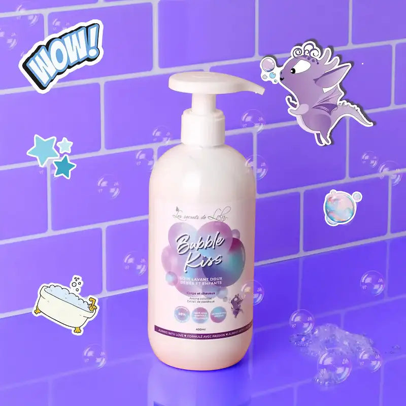 Soin lavant Corps et Cheveux dès la naissance Les Secrets de Loly Bubble Kiss 400ml