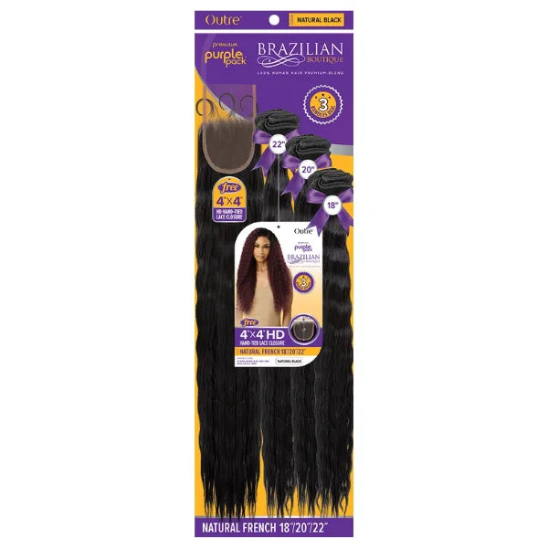 Tissage Long Natural French 3pcs + Closure HD 4X4 - Outré