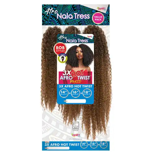 Mèches synthétiques Nala Tress Afro Twist Janet. 3 bottes de 14″ 16″ et 18″.
