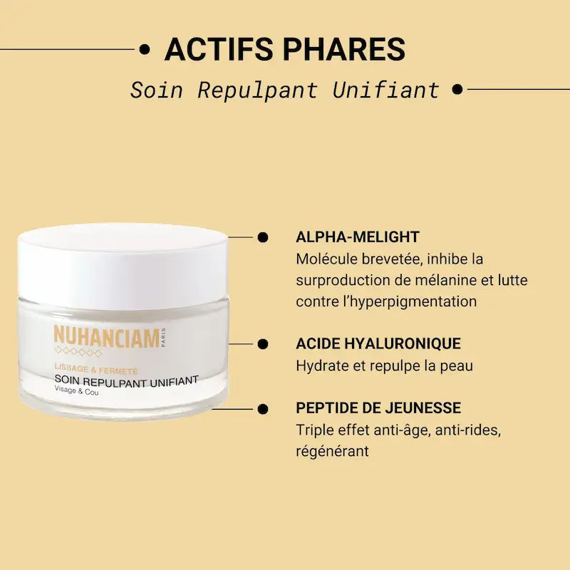 Nuhanciam Soin Repulpant Unifiant Visage et Cou pour raviver l’éclat de la peau et lisser les premières rides
